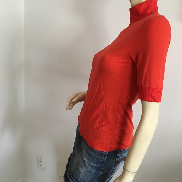 🔴 Vtg orange Zara turtleneck short sleeved top - Picture 4 of 8